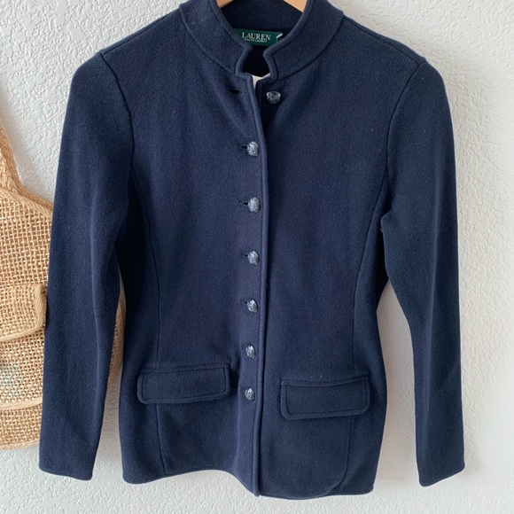 Lauren Ralph Lauren Navy Officers Jacket Cardigan - Picture 2 of 8